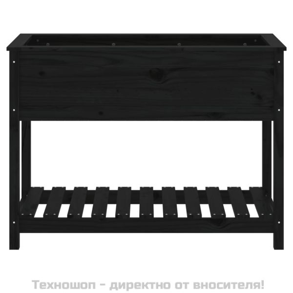 Плантер с рафт, черен, 111,5x54x81 см, борово дърво масив