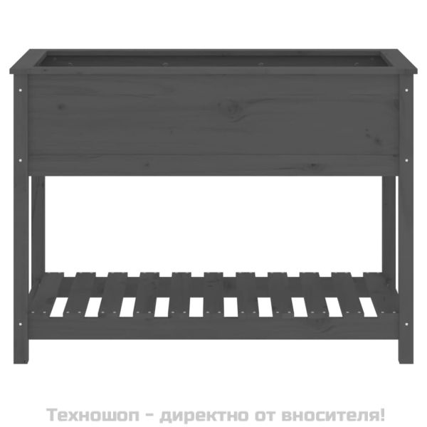 Плантер с рафт, сив, 111,5x54x81 см, борово дърво масив