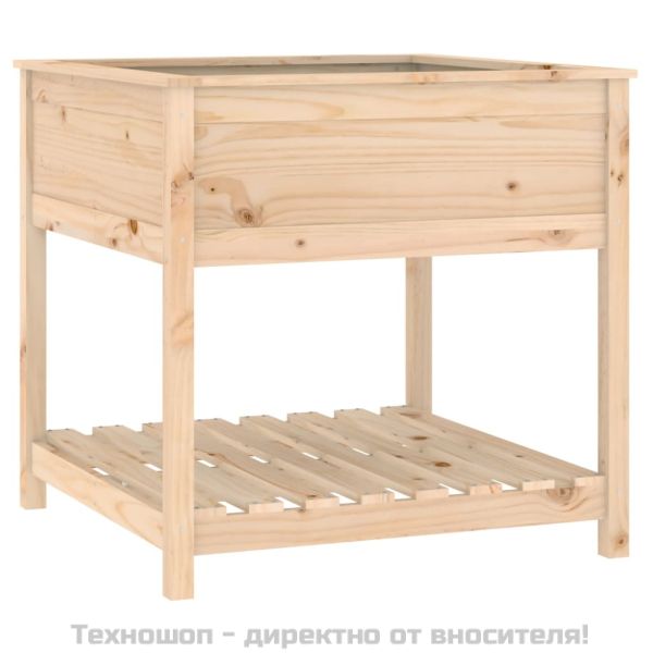 Плантер с рафт, 82,5x82,5x81 см, борово дърво масив