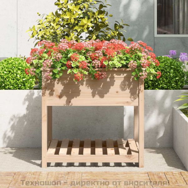 Плантер с рафт, 82,5x82,5x81 см, борово дърво масив