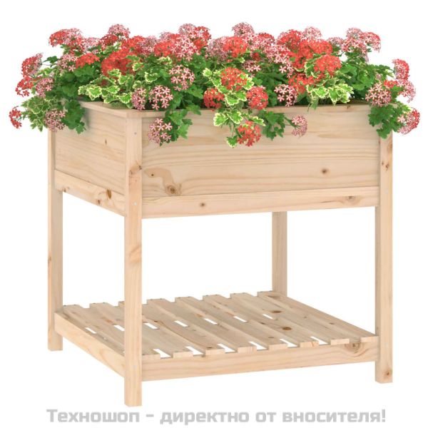 Плантер с рафт, 82,5x82,5x81 см, борово дърво масив