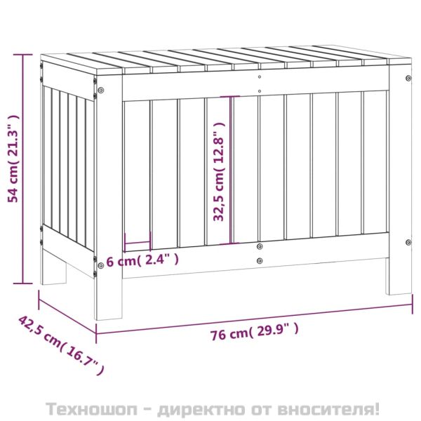 Кутия за съхранение, черна, 76x42,5x54 см, борово дърво масив