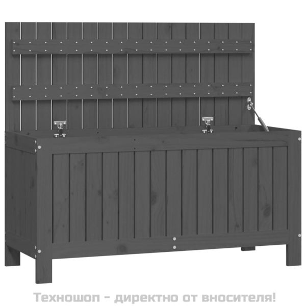 Кутия за съхранение, сива, 108x42,5x54 см, борово дърво масив