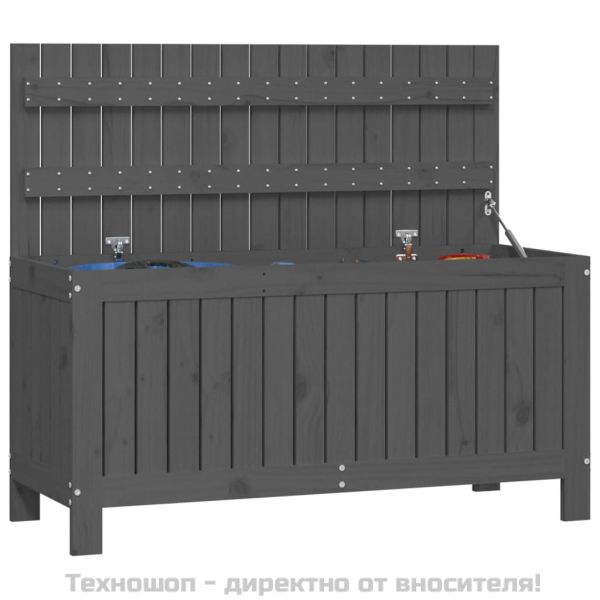 Кутия за съхранение, сива, 108x42,5x54 см, борово дърво масив
