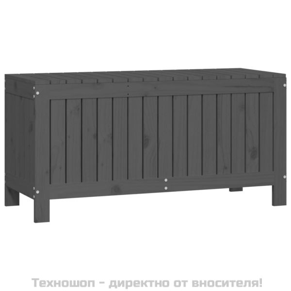Кутия за съхранение, сива, 108x42,5x54 см, борово дърво масив