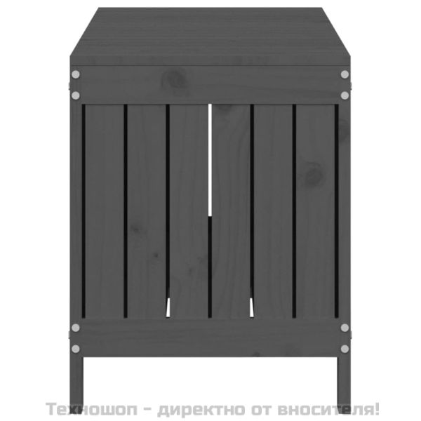 Кутия за съхранение, сива, 108x42,5x54 см, борово дърво масив