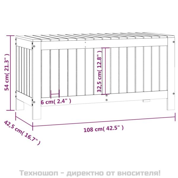 Кутия за съхранение, сива, 108x42,5x54 см, борово дърво масив