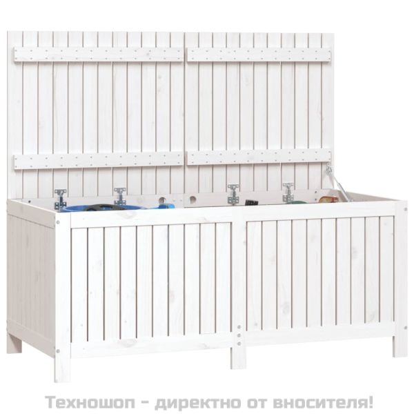 Градинска кутия за съхранение, бяла, 147x68x64 см, бор масив