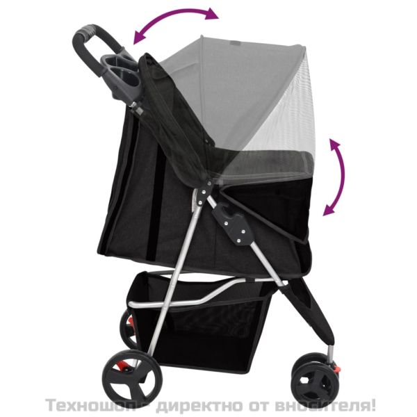 Сгъваема количка за кучета, черна, 80x46x98 см, Оксфорд плат