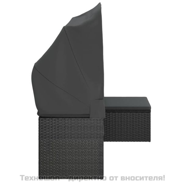 3-местен градински диван с покрив и табуретка черен полиратан