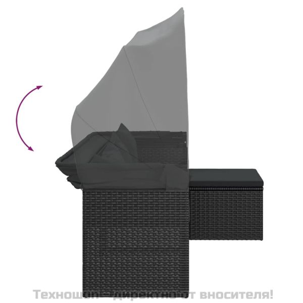 3-местен градински диван с покрив и табуретка черен полиратан