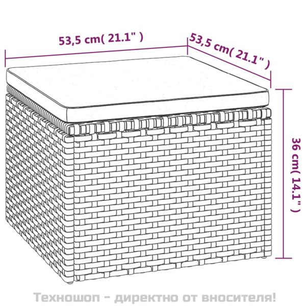 3-местен градински диван с покрив и табуретка черен полиратан