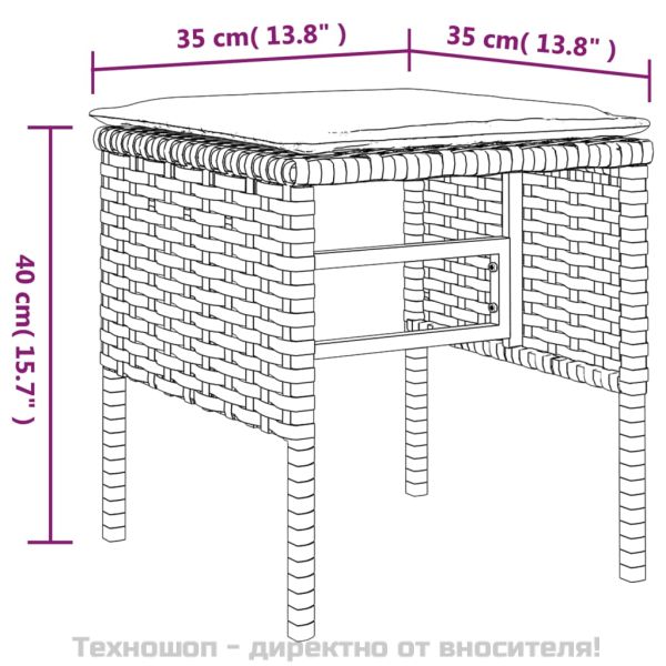 Градински табуретки с възглавници, 4 бр, черни, полиратан