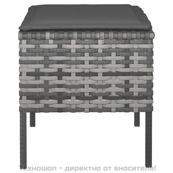 Градински табуретки с възглавници, 4 бр, сиви, полиратан