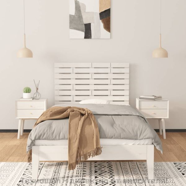 Стенна табла за спалня, бяла, 81x3x63 см, борово дърво масив