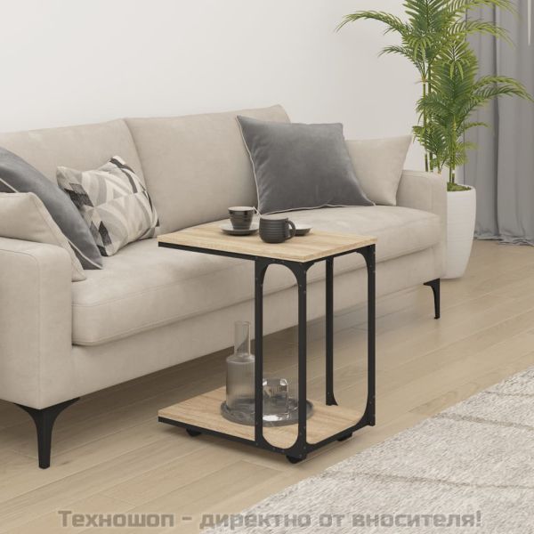 Странична маса с колела дъб сонома 50x35x55,5см инженерно дърво