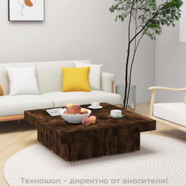 Кафе маса, опушен дъб, 90x90x28 см, инженерно дърво