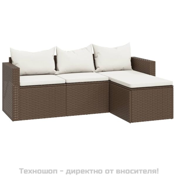 Градински лаундж комплект, кафяв, полиратан