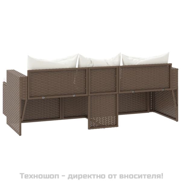 Градински лаундж комплект, кафяв, полиратан