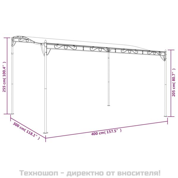 Навес таупе 4x3 м 180 г/м² плат и стомана