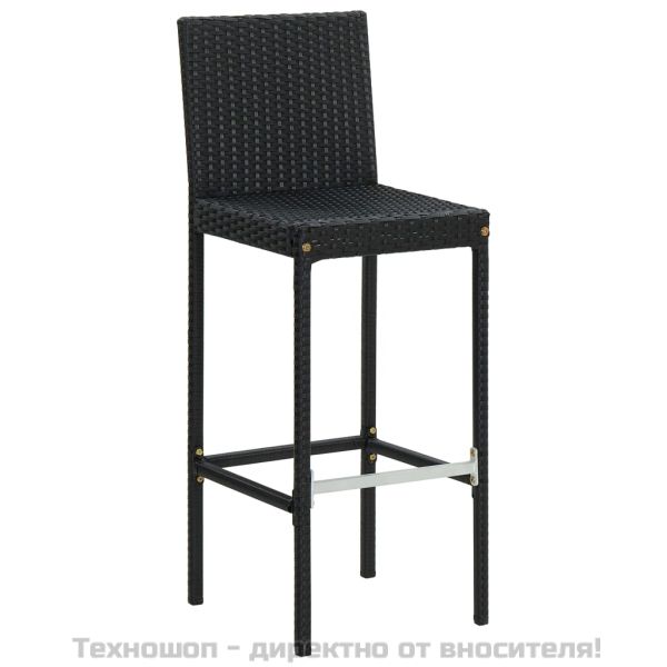 Бар табуретки с възглавници, 6 бр, черни, полиратан