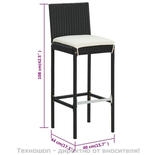 Бар табуретки с възглавници, 6 бр, черни, полиратан