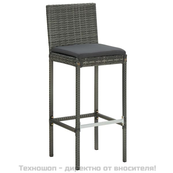 Бар табуретки с възглавници, 6 бр, сиви, полиратан