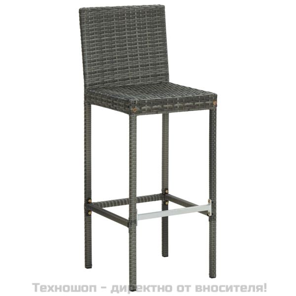 Бар табуретки с възглавници, 6 бр, сиви, полиратан