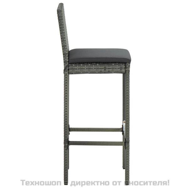 Бар табуретки с възглавници, 6 бр, сиви, полиратан