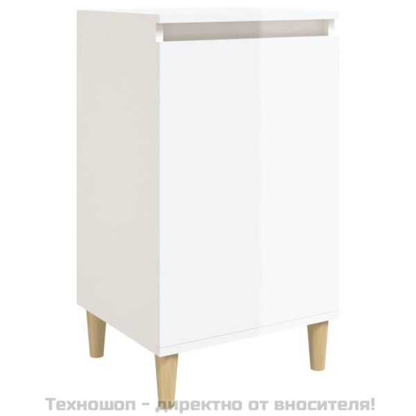 Нощно шкафче, бял гланц, 40x35x70 см, инженерно дърво