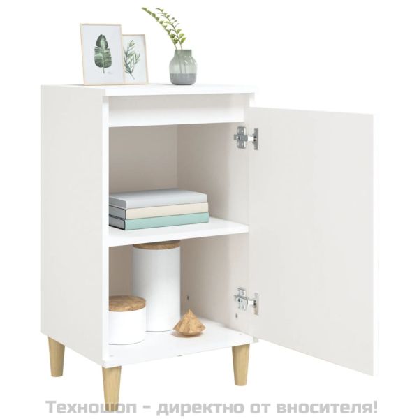 Нощно шкафче, бял гланц, 40x35x70 см, инженерно дърво
