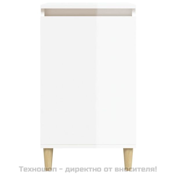 Нощно шкафче, бял гланц, 40x35x70 см, инженерно дърво