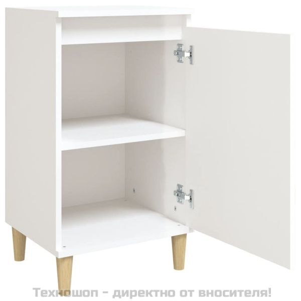 Нощно шкафче, бял гланц, 40x35x70 см, инженерно дърво