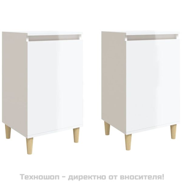 Нощни шкафчета, 2 бр, бял гланц, 40x35x70 см, инженерно дърво