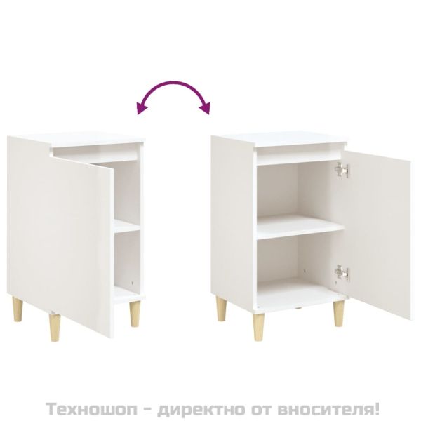 Нощни шкафчета, 2 бр, бял гланц, 40x35x70 см, инженерно дърво