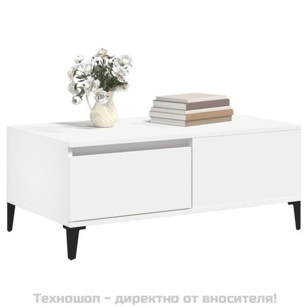 Кафе маса, бяла, 90x50x36,5 см, инженерно дърво