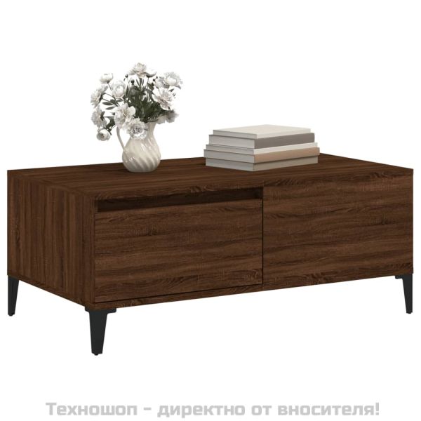 Кафе маса, кафяв дъб, 90x50x36,5 см, инженерно дърво