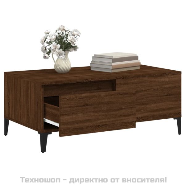 Кафе маса, кафяв дъб, 90x50x36,5 см, инженерно дърво