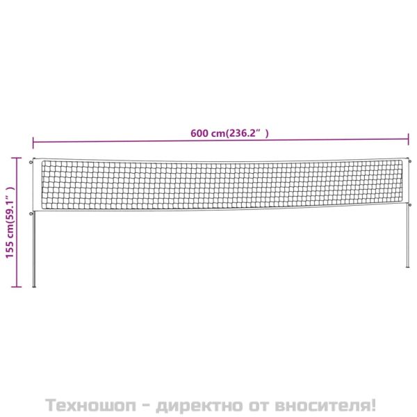 Мрежа за бадминтон, жълто и черно, 600x155 см, PE плат