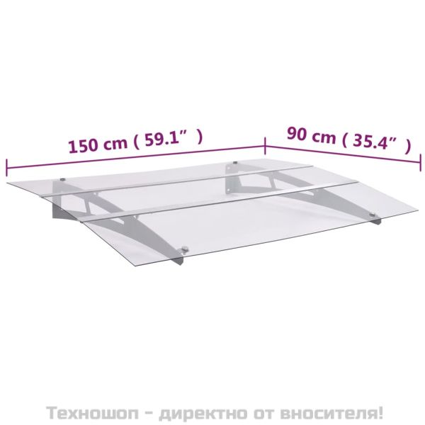 Навес за врата, сребристо и прозрачно, 150x90 см, PET