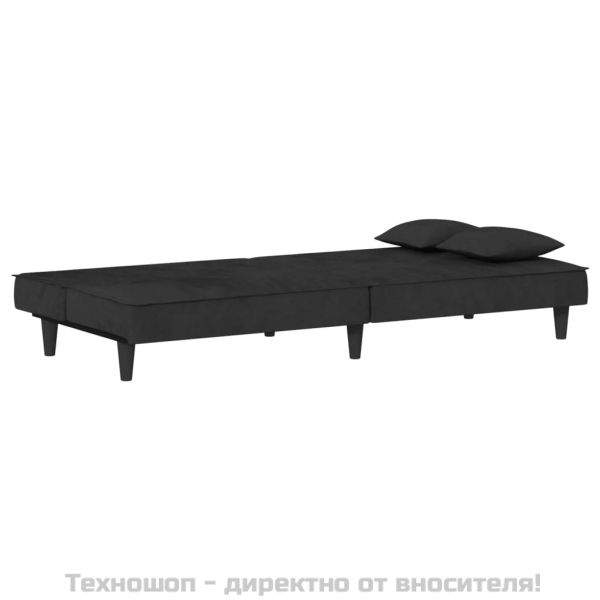 Разтегателен диван, черен, кадифе