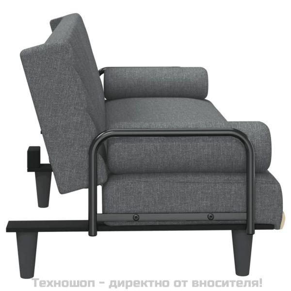 Разтегателно канапе с подлакътници, тъмносиво, плат