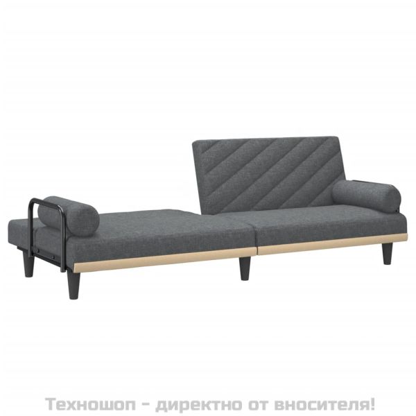 Разтегателно канапе с подлакътници, тъмносиво, плат
