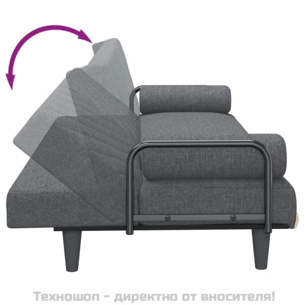 Разтегателно канапе с подлакътници, тъмносиво, плат