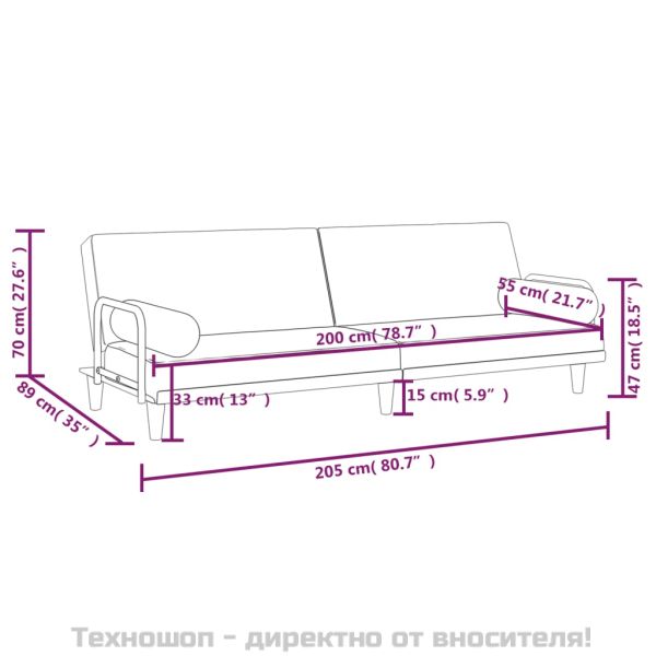 Разтегателно канапе с подлакътници, тъмносиво, плат