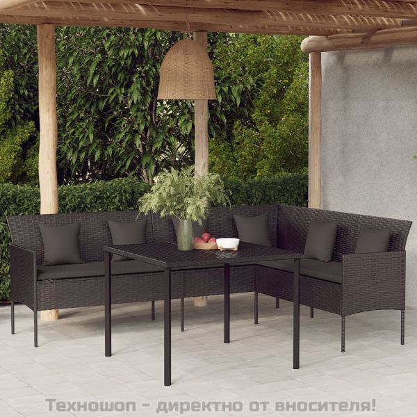 Градински трапезен комплект възглавници 2 части черен полиратан