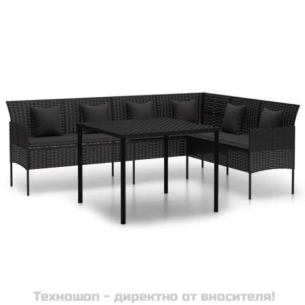 Градински трапезен комплект възглавници 2 части черен полиратан