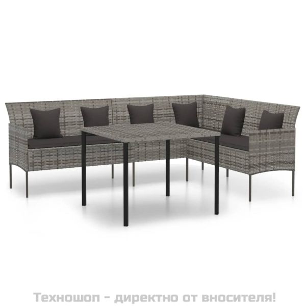 Градински трапезен комплект 2 части с възглавници сив полиратан