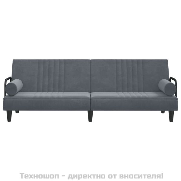 Разтегателно канапе с подлакътници, тъмносиво, кадифе