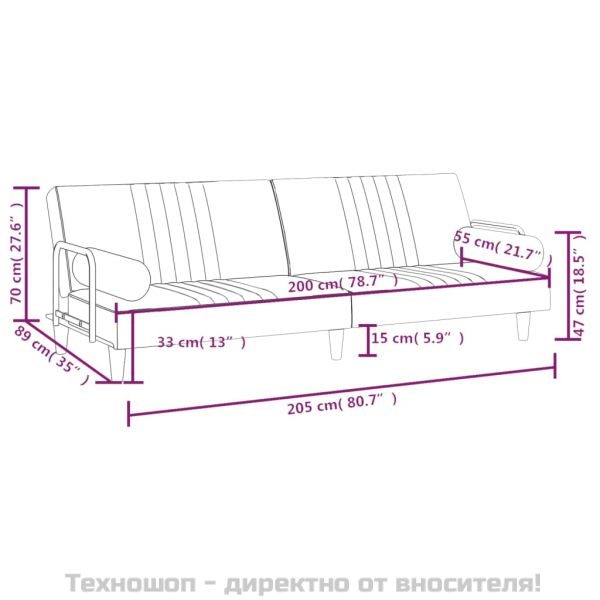 Разтегателно канапе с подлакътници, тъмносиво, кадифе